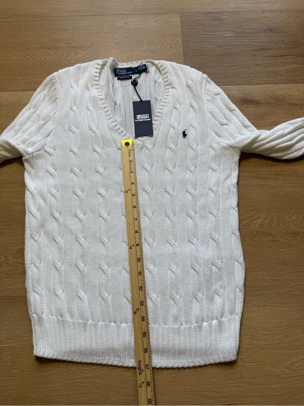 Ralph Lauren Cream Cable-Knit V-Neck Sweater - Picture 13 of 16